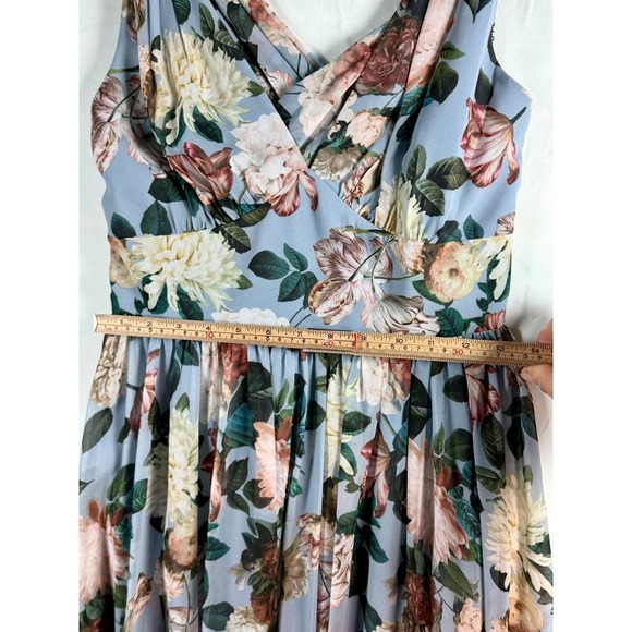Floral V-Neck Maxi Dress Sleeveless Crystal Brooch Dusty Blue Formal NWT sz 4 - Picture 12 of 16